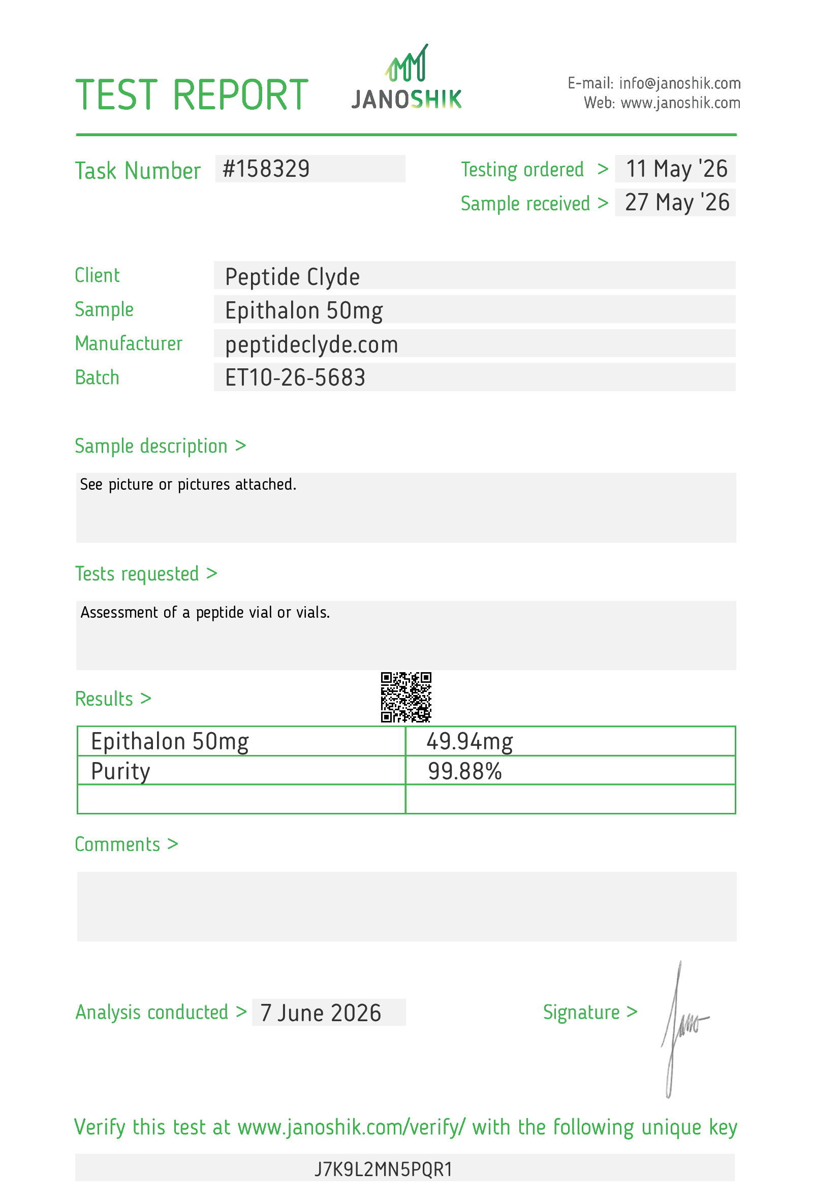 Epithalon 50MG COA