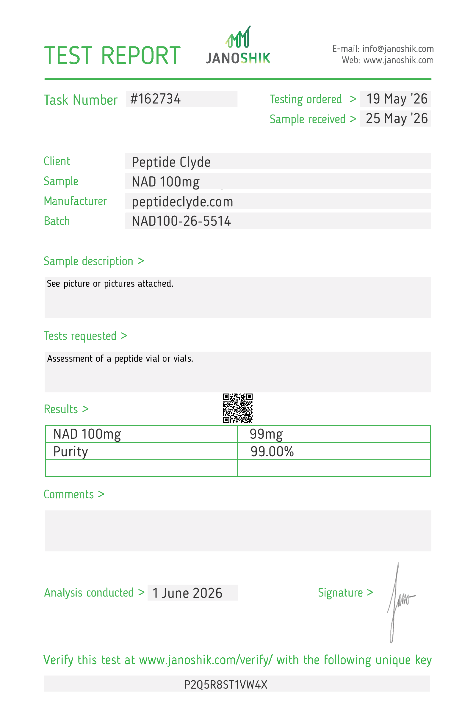 NAD+ 100MG COA