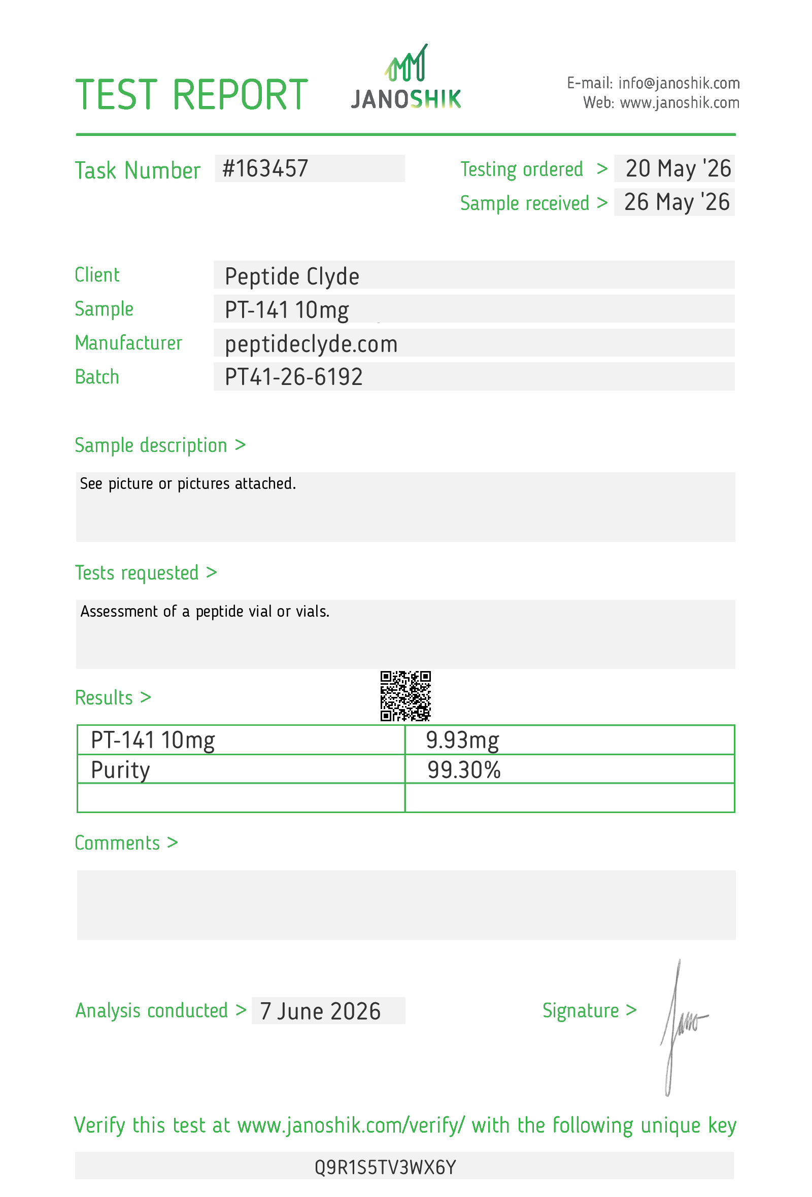 PT-141 (Bremelanotide) 10MG COA