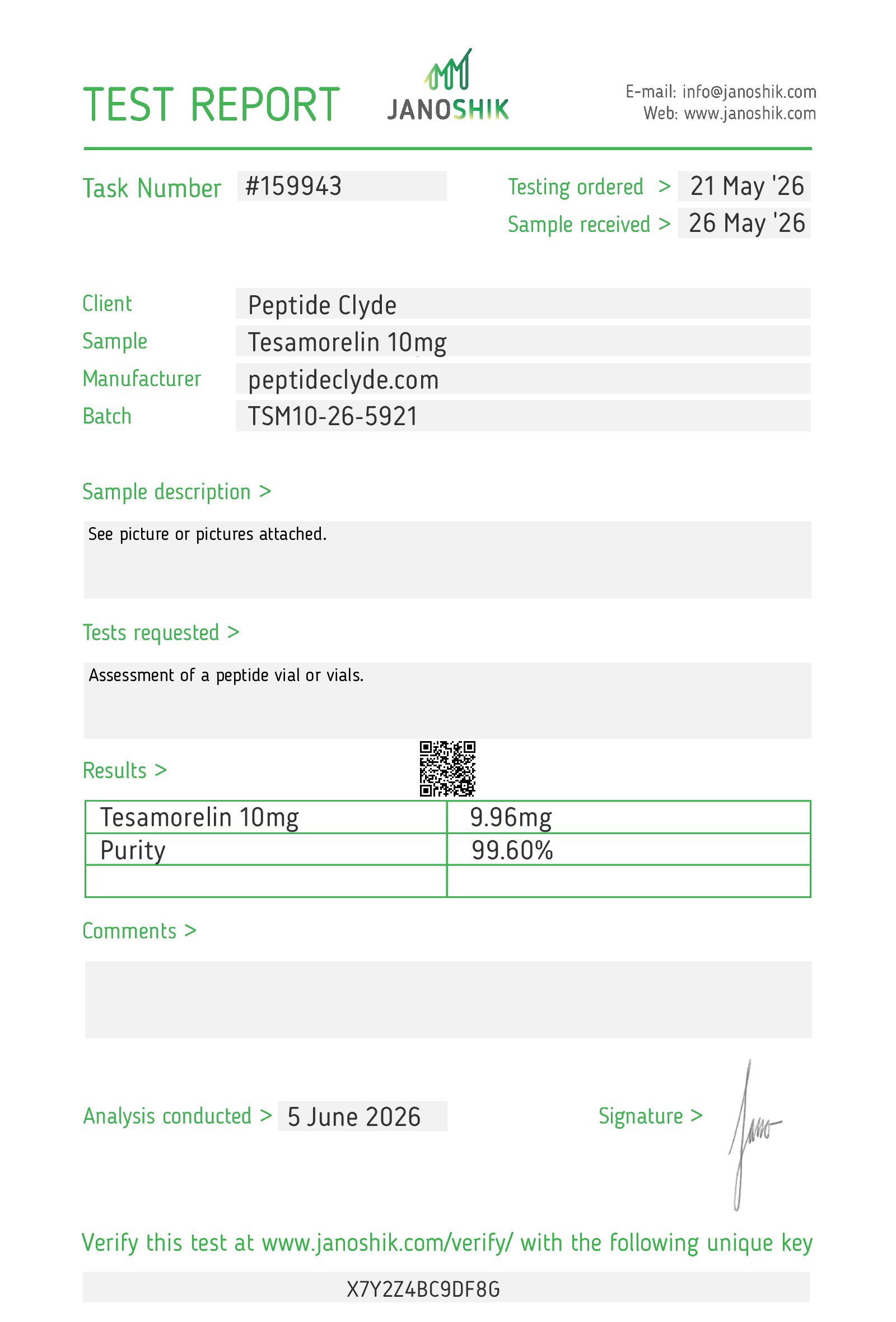 Tesamorelin Acetate 10MG COA